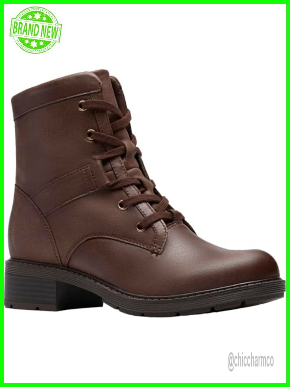 Leather Ankle Boots Lace Up Block Heel Combat Booties
